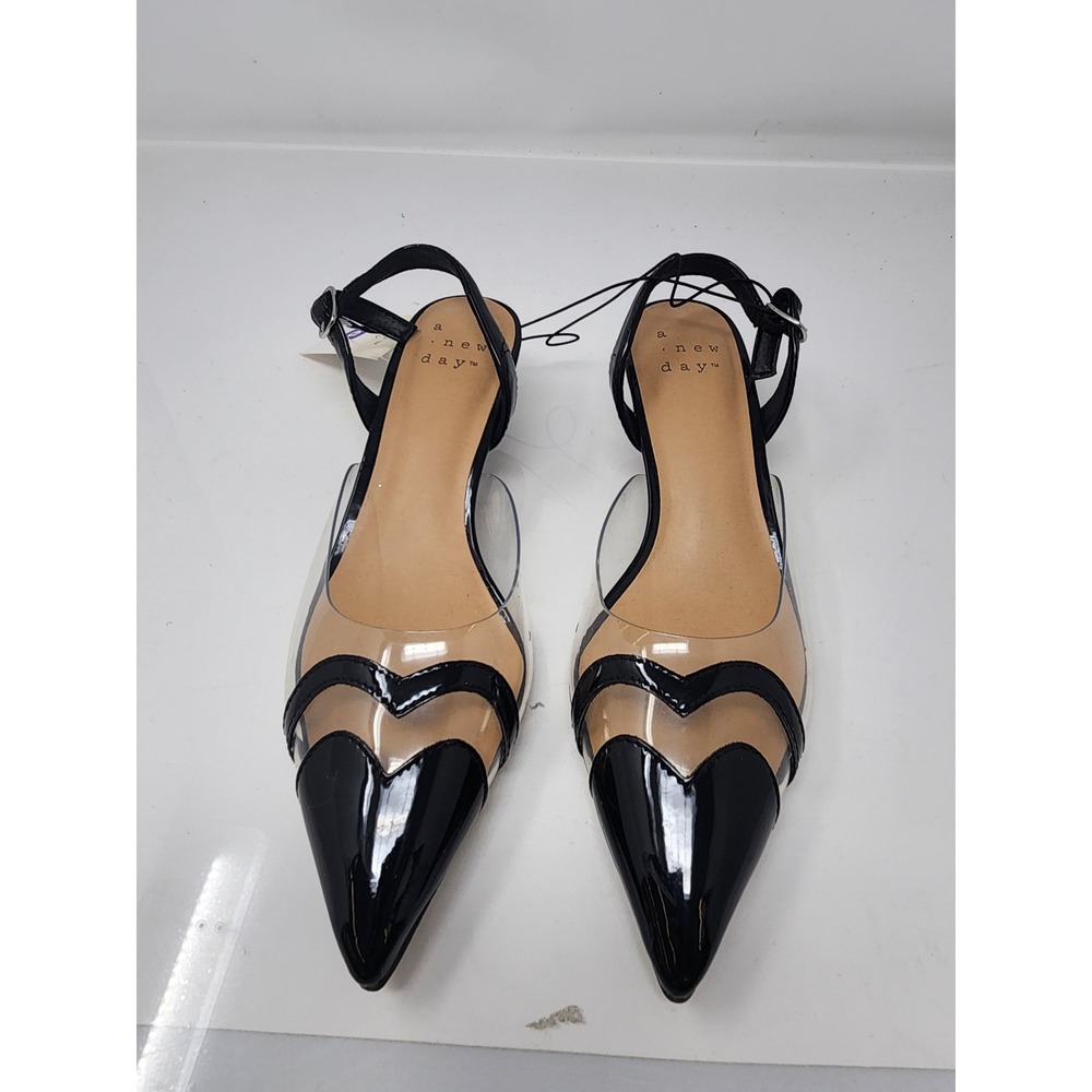 A New Day Womens Slingback‎ Kitten Heel Pumps Black Faux Leather Casual Size 6